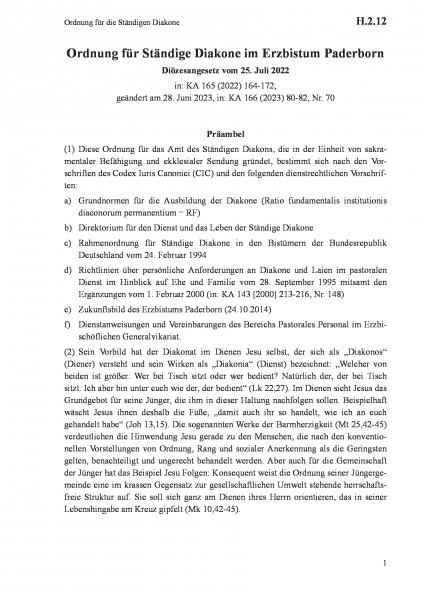 H.2.12 Ordnung für die Ständigen Diakone