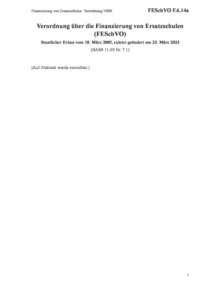 F.6.14a Finanzierung von Ersatzschulen. Verordnung NRW