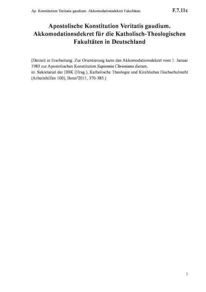 F.7.11c Ap. Konstitution Veritatis gaudium. Akkomodationsdekret Fakultäten