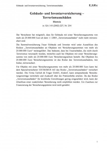 E.3.81c Gebäude- und Inventarversicherung. Terrorismusschäden