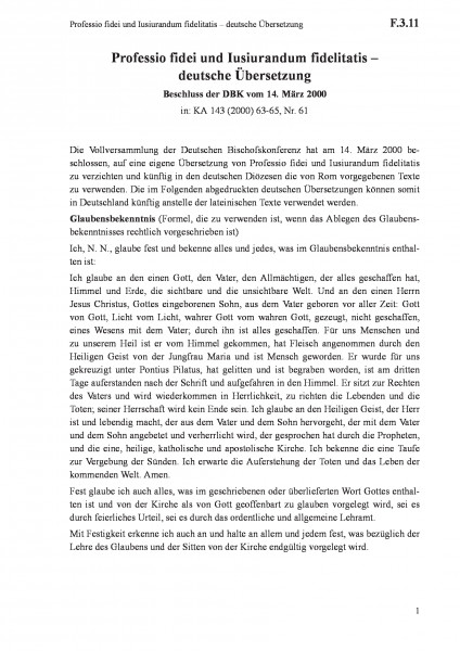 F.3.11 Professio fidei und Iusiurandum fidelitatis – deutsche Übersetzung