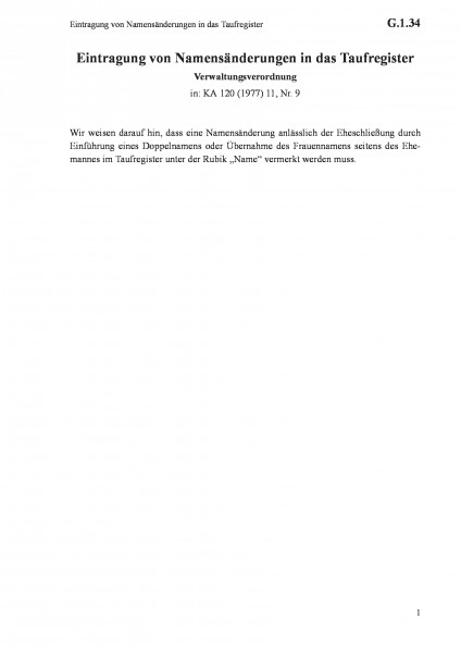 G.1.34 Eintragung von Namensänderungen in das Taufregister