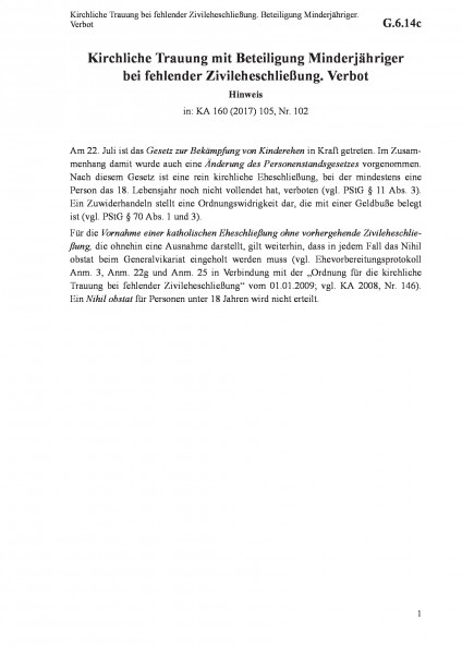 G.6.14c Kirchliche Trauung bei fehlender Zivileheschließung. Beteiligung Minderjähriger. Verbot