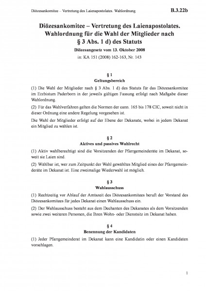 B.3.22b Diözesankomitee – Vertretung des Laienapostolates. Wahlordnung
