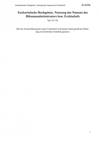G.3.21b Eucharistische Hochgebete. Nennung des Namens des Erzbischofs