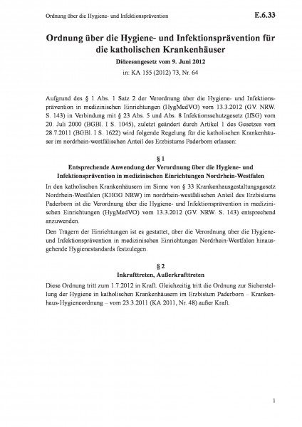 E.6.33 Ordnung über die Hygiene- und Infektionsprävention