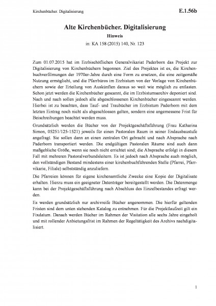 E.1.56b Kirchenbücher. Digitalisierung