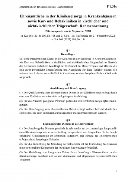 F.1.32c Ehrenamtliche in der Klinikseelsorge. Rahmenordnung