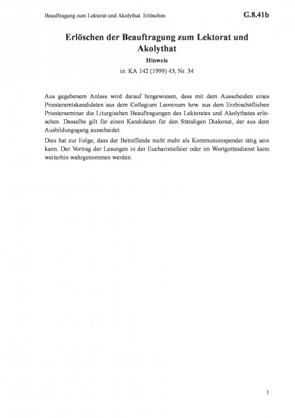 G.8.41b Beauftragung zum Lektorat und Akolythat. Erlöschen