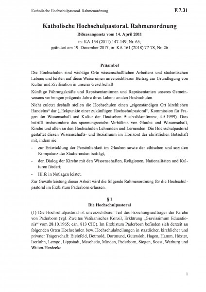 F.7.31 Katholische Hochschulpastoral. Rahmenordnung