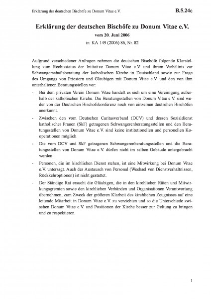 B.5.24c Erklärung der deutschen Bischöfe zu Donum Vitae e.V.