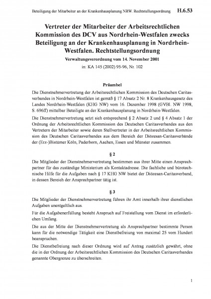 H.6.53 Beteiligung der Mitarbeiter an der Krankenhausplanung NRW. Rechtstellungsordnung