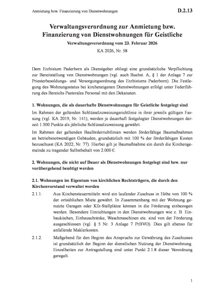 D.2.13 Anmietung bzw. Finanzierung von Dienstwohnungen