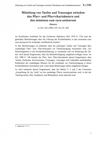 E.1.53b Mitteilung von Taufen und Trauungen zwischen Pfarrämtern und Ausländermissionen