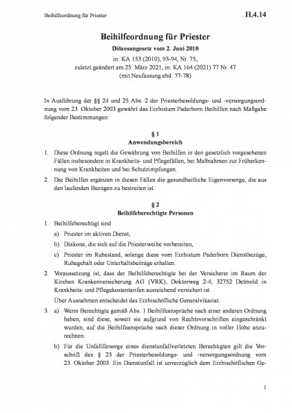 H.4.14 Beihilfeordnung für Priester
