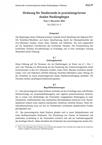 H.6.47 Studierende in praxisintegrierten dualen Studiengängen. Ordnung