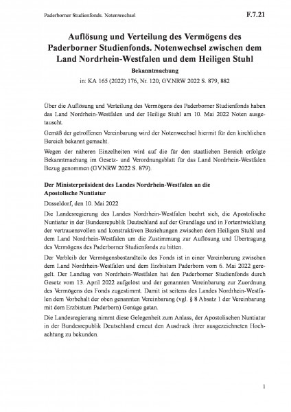 F.7.21 Paderborner Studienfonds. Notenwechsel