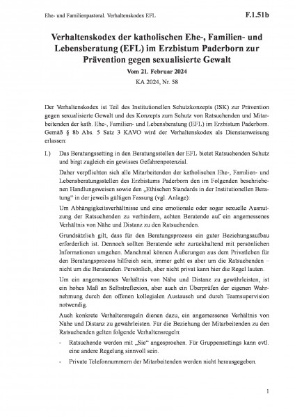 F.1.51b Ehe- und Familienpastoral. Verhaltenskodex EFL