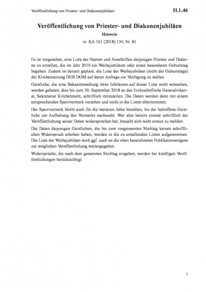 H.1.46 Veröffentlichung von Priester- und Diakonenjubiläen
