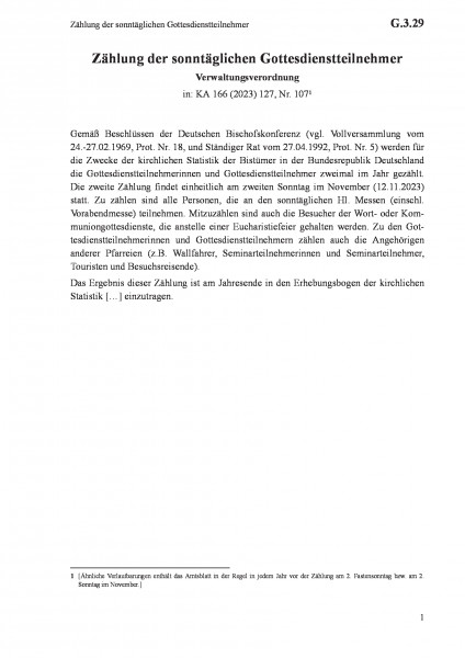 G.3.29 Zählung der sonntäglichen Gottesdienstteilnehmer
