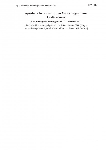 F.7.11b Ap. Konstitution Veritatis gaudium. Ordinationes