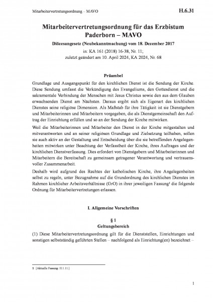 H.6.31 Mitarbeitervertretungsordnung – MAVO