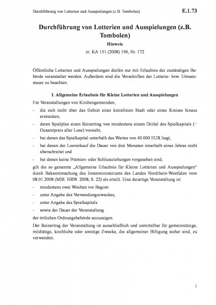 E.1.73 Durchführung von Lotterien und Ausspielungen (z.B. Tombolen)