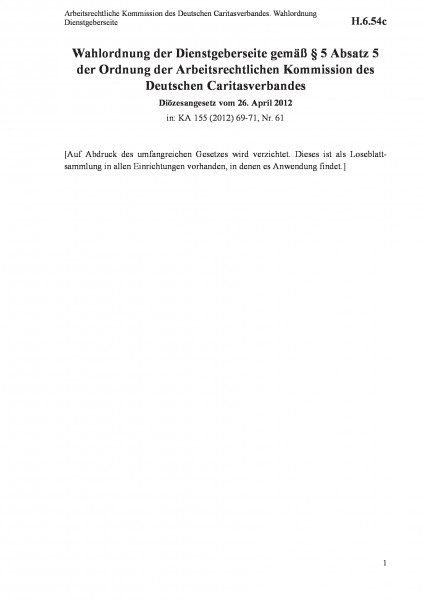 H.6.54c Arbeitsrechtliche Kommission des Deutschen Caritasverbandes. Wahlordnung Dienstgeberseite