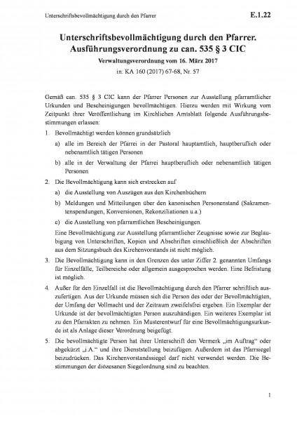 E.1.22 Unterschriftsbevollmächtigung durch den Pfarrer