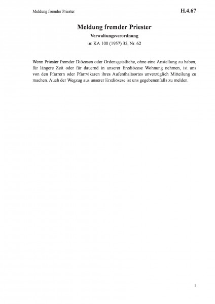 H.4.67 Meldung fremder Priester