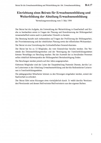 B.4.17 Beirat für die Erwachsenenbildung und Weiterbildung der Abt. Erwachsenenbildung