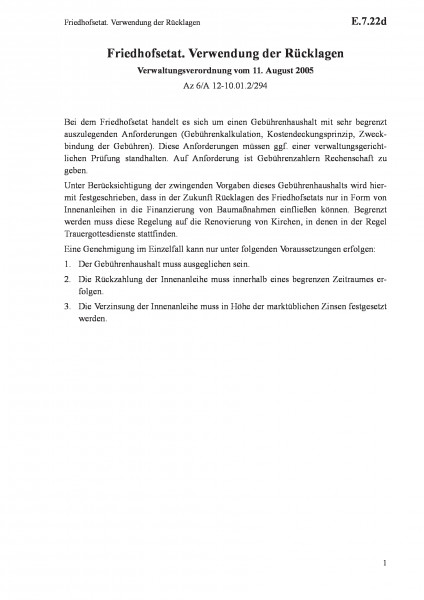 E.7.22d Friedhofsetat. Verwendung der Rücklagen