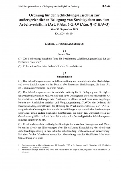 H.6.42 Schlichtungsausschuss zur Beilegung von Streitigkeiten. Ordnung