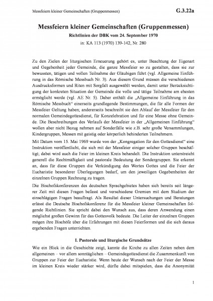 G.3.22a Messfeiern kleiner Gemeinschaften (Gruppenmessen)