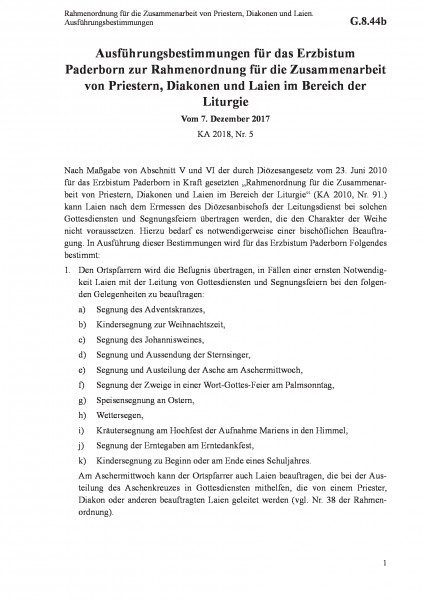 G.8.44b Rahmenordnung für die Zusammenarbeit von Priestern, Diakonen und Laien. Ausführungsbestimmun