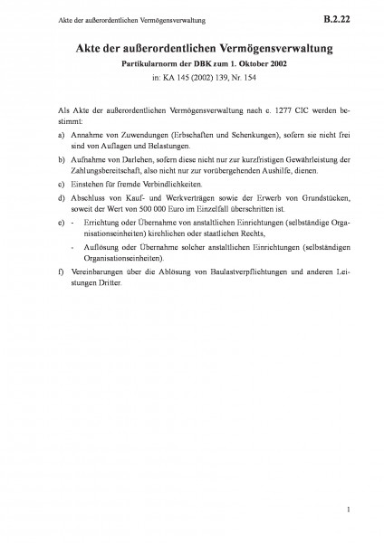 B.2.22 Akte der außerordentlichen Vermögensverwaltung