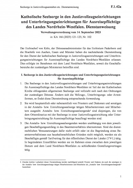 F.1.42a Seelsorge in Justizvollzugsanstalten etc. Dienstanweisung