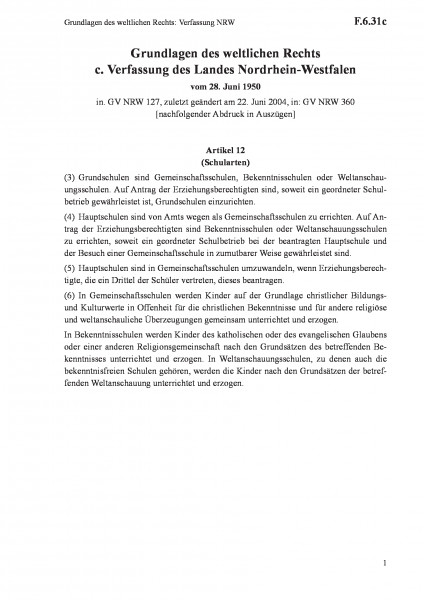 F.6.31c Grundlagen des weltlichen Rechts: Verfassung NRW