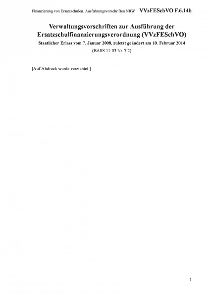 F.6.14b Finanzierung von Ersatzschulen. Ausführungsvorschriften NRW
