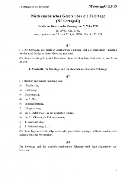G.8.15 Feiertagsgesetz Niedersachsen