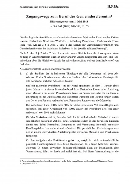 H.5.35a Zugangswege zum Beruf der Gemeindereferentin