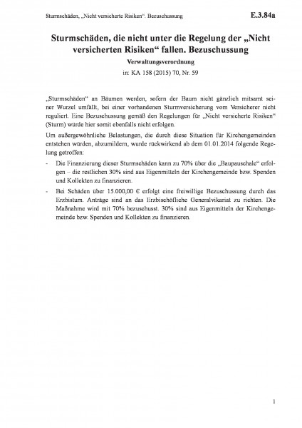 E.3.84a Sturmschäden, „Nicht versicherte Risiken“. Bezuschussung