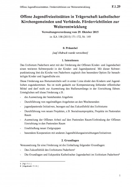 F.1.29 Offene Jugendfreizeitstätten. Förderrichtlinien zur Weiterentwicklung