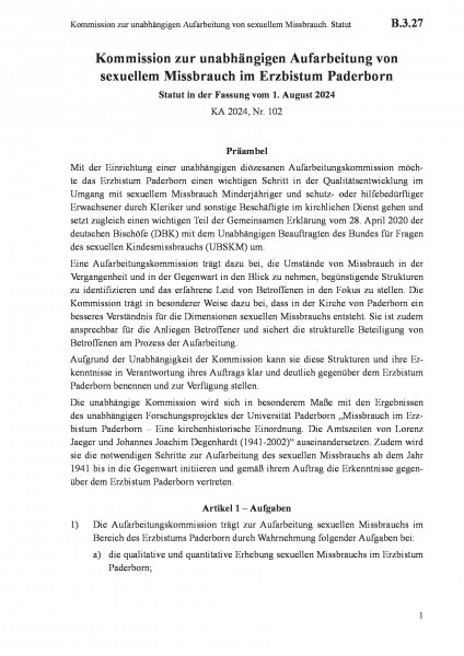 B.3.27 Kommission zur unabhängigen Aufarbeitung von sexuellem Missbrauch. Statut