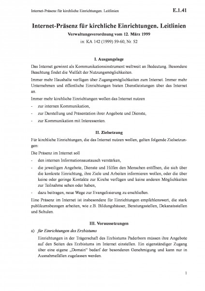 E.1.41 Internet-Präsenz für kirchliche Einrichtungen. Leitlinien