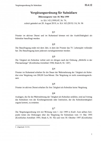 H.4.12 Vergütungsordnung für Subsidiare