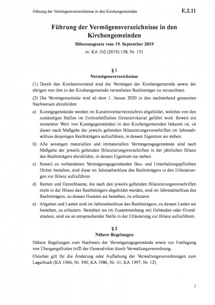 E.2.11 Führung der Vermögensverzeichnisse in den Kirchengemeinden