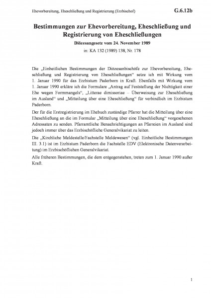 G.6.12b Ehevorbereitung, Eheschließung und Registrierung (Erzbischof)