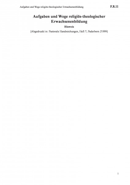 F.8.11 Aufgaben und Wege religiös-theologischer Erwachsenenbildung