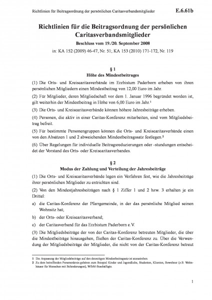 E.6.61b Richtlinien für Beitragsordnung der persönlichen Caritasverbandsmitglieder